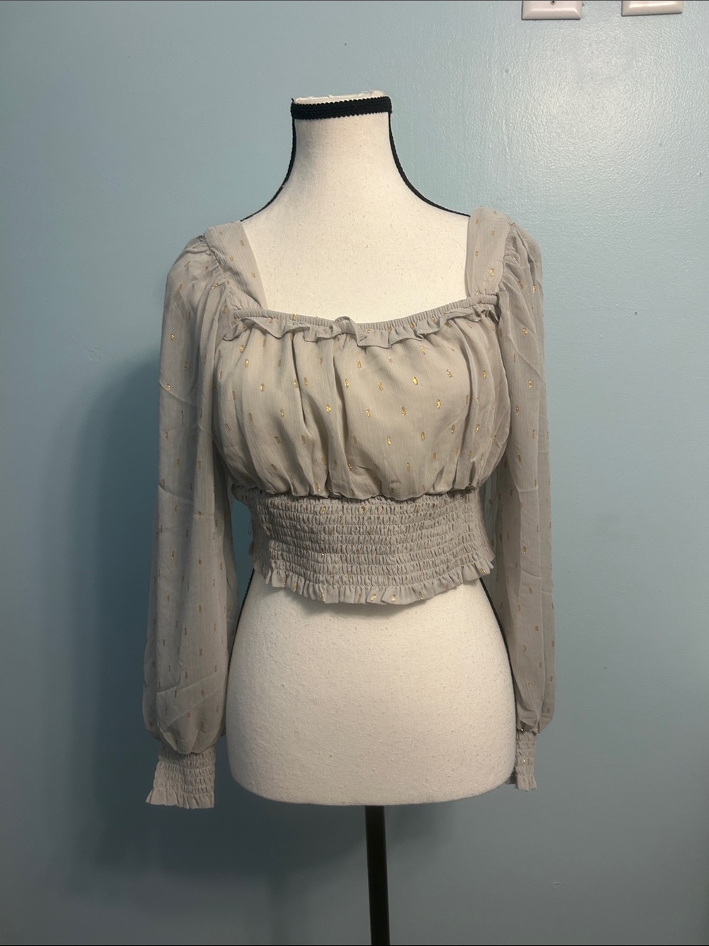 By The River brand Gray & Metallic Smocked Crop Top